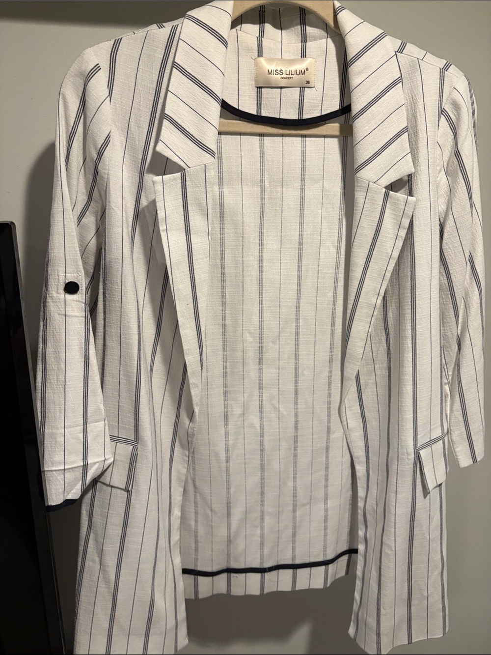 Miss Lili White Blazer with Navy Stripes